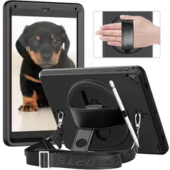 【新品】 Timecity 対応 ケース iPad 第5/6世代 (9.7インチ) ケース iPad Air2 耐衝撃 スリム 三層保護 ハンドストラップ 肩紐 ペンホルダー 360度回転 スタンド付き 保護フィルム 防塵デザイン 使い勝手 子ども 屋内/ 1