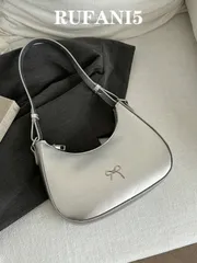 バッグ レディース ショルダーバッグ シンプルカラー レトロ ミニマリスト リボン装飾 三日月型ショルダーバッグ、ショッピング、財布の携帯、若い女性、大学生、キャリアスターター、オフィスワーカーに適しています。オフ