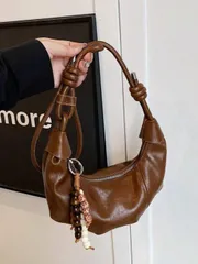 バッグ レディース ショルダーバッグ 1個 無地PUショルダーバッグ、ファッショナブルな大容量三日月型ハンドバッグ、大人の女性に適し、スタイリッシュな衣装や屋外ショッピングに