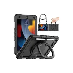 【新品】 Timecity 対応 ケース iPad 第9/ 8/ 7世代 ケース 耐衝撃 リングハンドル 保護フィルム 360回転スタンド ショルダーストラップ ペン収納付き 頑丈 子ども 傷防止 仕事用 現場 工事 多機能 対応 10.2インチ 2021 1