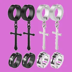 フェイクピアス イヤーカフ イヤリング メンズ フープ ノンホール リングピアス クロス ユニセックス めんず ピアス ピアス 【4種ペア8個セット】 十字架 フェイク GOKEI