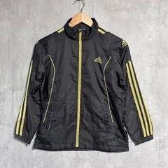 アディダス ウィンドブレーカー 140 男の子 女の子 黒 金 バックプリント adidas CLIMAPROOF ナイロンジャケット ジャージ 上 スポーツウェア サッカー 練習着 ダンス キッズ 子供服 古着 ヴィンテージ かっこいい 裏メッシュ防風 春服