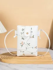 バッグ レディース ショルダーバッグ 夏用 レザー 刺繍フラワー スマホポーチ、ミニマリストファッション コインケース、ショルダー/クロスボディストラップ、盗難防止クラスプ、ビジネス旅行、ギフト、デイリーウェア、フ