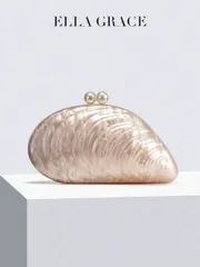 バッグ レディース ドレスバッグ -貝殻をモチーフにした精巧なバッグ-独特の質感-上部に2つの真珠を飾った、スタイリッシュでカラフル-フォーマルなドレスや行事に最適-パーティー、結婚式、バレンタイン、年末行事などの