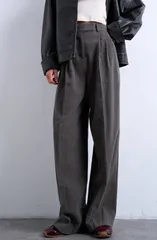トップショップ レディース ボトムス レギンス ワイドレッグ プリーツ パンツ Topshop Herringbone Pleated Wide Leg Pants Grey グレーのサムネイル