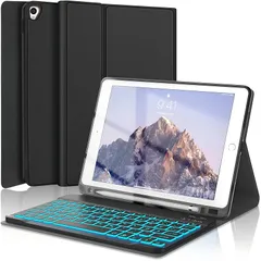 【新品】 【2024年進級版】 iPad 6世代 キーボード 7色バックライト iPad Air 2 キーボード付きケース 軽量 ペン収納 ワイヤレス bluetoothキーボードカバー 脱着式 耐衝撃 iPad 第5世代/Pro 9.7インチ兼用 オート 1