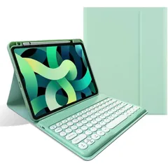 【新品】 キーボード ケース 用の iPad 10.2インチ (第9/8/7世代)/Air 3/Pro 10.5, ペン収納 丸い 分離式キーボード 付き カバー 丸形 キー 人気 かわいい 可愛い，ミント