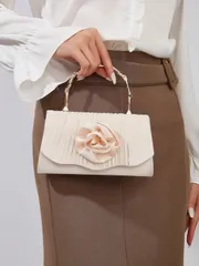 バッグ レディース ドレスバッグ 新作 ファッショナブル エレガントなプリーツ フローラルハンドバッグ、高級竹ハンドル クラッチバッグ、パーティー、バンケット、ビジネス、結婚式、友人へのギフトに最適 -