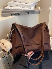 バッグ レディース ショルダーバッグ 1個 低めのティーカラー スエード生地ショルダーバッグ、レディース レトロファッション スクエアショルダーバッグ、トップハンドル デザイン、フラップマグネットクロージャー、取り