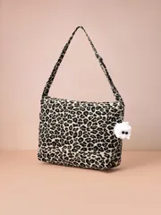 バッグ レディース ショルダーバッグ 1個 ヒョウ柄キャンバス大容量ショルダーバッグ、盗難防止ジッパー設計、クロスボディバッグ、女性の買い物や旅行に適し、調整可能なストラップとチャーム付き、アニマル柄の女性用バッグ