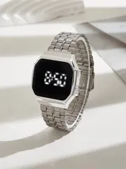 腕時計 レディース デジタル 1個 メンズ レディース シルバー 亜鉛合金 ストラップ カジュアル 幾何学模様 文字盤 デジタル腕時計 日常生活用 学校に戻る学生への贈り物として