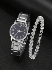 腕時計 レディース セット 父の日ギフト: 1個 パーソナライズされた カラフルな目盛り付き腕時計と 1個 クリスタルブレスレット、入学祝いのギフトにも適しています