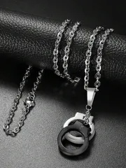 ジュエリー メンズ ネックレス 1個 永遠の愛 手錠ペンダントネックレス、ステンレススチール ユニセックス