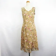 オフオン ofuon ワンピース チュニック ノースリーブ Vネック 花柄 シフォン 38 オーカー ※EKM