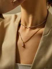 ジュエリー レディース ネックレス セット 2個/セット キュービックジルコニア デコレーション ネックレス