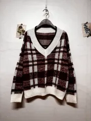 チェック V ニット