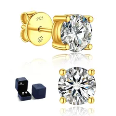 MomentWish モアサナイト ピアス 18金 金属アレルギー対応 ピアス レディース メンズ 1カラット Dカラー VVS1 人工ダイヤモンド 5mm 人気 誕生日プレゼント 1