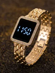 腕時計 レディース デジタル 1個 レディースファッションデジタル文字盤 うろこ鋼バンド 長方形ラインストーン 電子腕時計、デイリーコーディネート、誕生日、女性へのギフト、記念日、独身の日、ハロウィンプロモーション