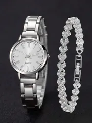 腕時計 レディース セット ファッショナブルでミニマリストな女性用ローマ数字ディスク クォーツ腕時計とジュエリーブレスレットセット2個入り、女性の誕生日プレゼント、卒業シーズン、バレンタインデー、クリスマスなどの贈