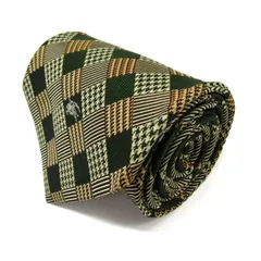 バーバリーズ ブランド ネクタイ ホースマーク チェック柄 千鳥格子 シルク PO メンズ カーキ Burberrys 【中古】