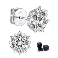 MomentWish 雪の結晶 ピアス レディース メンズ 2 カラット モアサナイト 人工ダイヤモンド イヤリング 金属アレルギー対応ピアス 誕生日プレゼント 人気 モアッサナイト 6.5mm 1