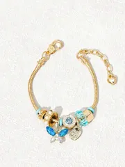 ジュエリー レディース ブレスレット 1個 女性用調整可能なブレスレット マルチカラーのハート&蝶のペンダント付き(ラインストーンの位置はランダム)