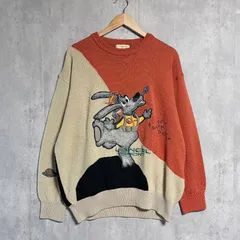 希少 LANCEL ランセル 刺繍 ニット セーター 日本製 福助 キャラクター 犬 宇宙 派手 かわ レトロ ヴィンテージ オールド 90s 総柄 マルチカラー ウール 混 ゆるだぼ オーバーサイズ メンズ レディース ユニセックス Y2Kのサムネイル