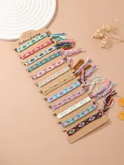 ジュエリー レディース ブレスレット 12個ボヘミアンスタイル フレンドシップブレスレットセット、マクラメ+手織り、ヴィンテージインスパイアード、ビーチ、リゾートに最適