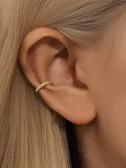 ジュエリー レディース イヤーアクセサリー 1個 S925 スターリングシルバーマイクロ舗装キュービックジルコニアゴールドクラシックフープピアスなしピアス 女性パーティーピアスファインジュエリーウェディングパーティ