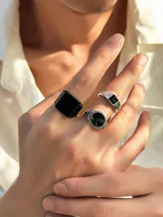 リング メンズ セット 3 個のシンプルなファッション幾何学的なラウンドヴィンテージ手彫りスターリングシルバーメンズリングセットストリートスタイルヒップホップゴシックジュエリー