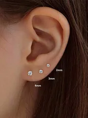 ジュエリー レディース イヤーアクセサリー 3個組 S925スターリングシルバー小さくて繊細な色付き小さな穴あき耳骨ピアススタッド ユニセックス パーティージュエリー ファインジュエリー