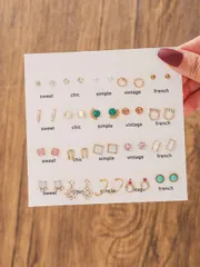 ジュエリー レディース イヤーアクセサリー セット 40ペアセット レディース ジオメトリック パール＆ラインストーン ピアス アクセサリー