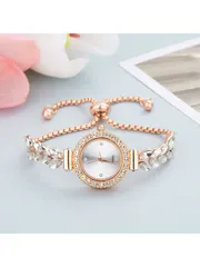 腕時計 レディース クォーツ 新しいカジュアルファッション レディース腕時計、可愛らしい小さな丸型ダイヤル、クリスタル、リーフ&フェザーバンド、合金クォーツ腕時計、レディースギフト