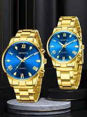 腕時計 ペアウォッチ 2個セット ゴールドメタルバンド カップルウォッチ、ファッション 多用途 クラシック ラウンドダイヤル クォーツ腕時計、デイリー使いに最適、プレゼントにぴったり