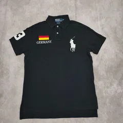 POLO RALPHLAUREN  GERMANY ビッグポニー　ナンバリング　ポロシャツ　M  　ブラック　ワッペン CUSTOM FIT　ポロ ラルフローレン　【0316】