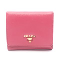極美品】PRADA 三つ折り財布 サフィアーノレザー 三角ロゴ ピンク