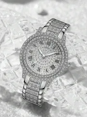 腕時計 レディース クォーツ 女性向け腕時計 1個 レディース用クォーツ時計、ラインストーン、ローマ数字盤、合金鋼バンド、ビジネス、カジュアル、ホリデーに最適