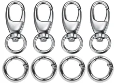 二重リング キーホルダー 4個セット 回転フック スナップフック ハンドメイド金具 手作り ナスカン アクセサリーパーツ 手芸用品 DIY材料 (シルバー)