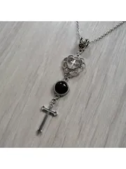 ジュエリー メンズ ネックレス 1個 ヴィンテージ 個性的 クリスタル ハート&クロス ペンダントネックレス、セーターチェーン、ハロウィンアクセサリー バレンタイン