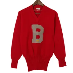 40年代 Martin Thompson レタードニット ウールセーター ヴィンテージ レッド (メンズ L相当) 中古 古着 A1324