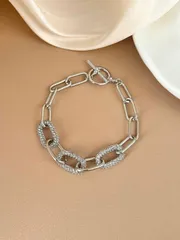 ジュエリー レディース ブレスレット 1個 シンプルでエレガントなシルバー色のラインストーン楕円形ジュエリーチェーンブレスレット、女性の日常的な装いやフェスティバルにも適しています