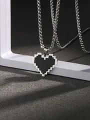 ジュエリー メンズ ネックレス 1個 ヨーロッパ・アメリカ風 パーソナライズ モザイクハートペンダントネックレス メンズ レディース ストリートダンスアクセサリー