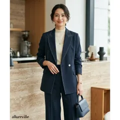 アルアバイル allureville テトアサツイル ストレッチ ジャケット ネイビー 2 M 新品タグ付き レディース 通勤 オフィス 春夏 軽量 羽織り 上品 5428のサムネイル