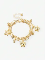 ジュエリー レディース ブレスレット 星形ペンダント マルチレイヤー ゴールドチェーン ファッションブレスレット 1個入り