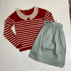 X217 ☆新品☆ earth music &ecology◎レースカラーボーダーニット◎リボンタックスカート！