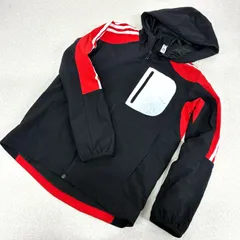 【美品】アディダス キッズ ウインドブレーカー 140 黒×赤 反射材付き 通学
