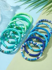 ジュエリー レディース ブレスレット セット ストレッチブレスレット サーファー ビーズ 12色 12個セット 内径5.3cm