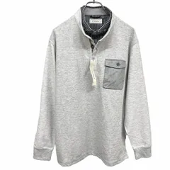 【新品】ゴールデンベア  重ね着風 カットソー チェック 長袖 ポリエステル×綿×ポリウレタン M ヘザーグレー 杢グレー×紺 メンズ