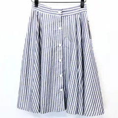 【新品】ザラ ZARA サーキュラースカート フレア ウエストゴム 裏地無し ストライプ ドットボタン留め 綿100% XS ネイビー 紺 レディース