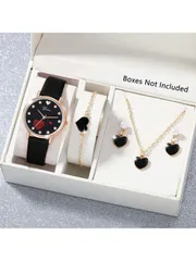 腕時計 レディース セット 女性用腕時計セット、エレガントでファッショナブル、丸型ダイヤル、クォーツ式、ハート型ペンダントネックレス、ピアス、ブレスレットなどのアクセサリーがセットになっています。女性の日常着、誕生